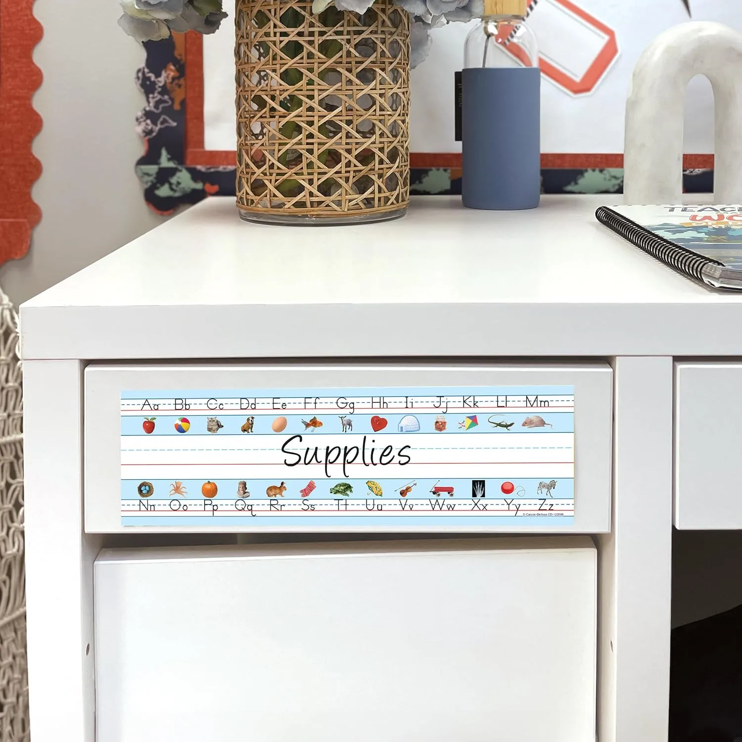 Carson Dellosa 36PC Alphabet Name Plate for Desk, ABC Nametags With Sight Words Illustrations for Letter Recognition