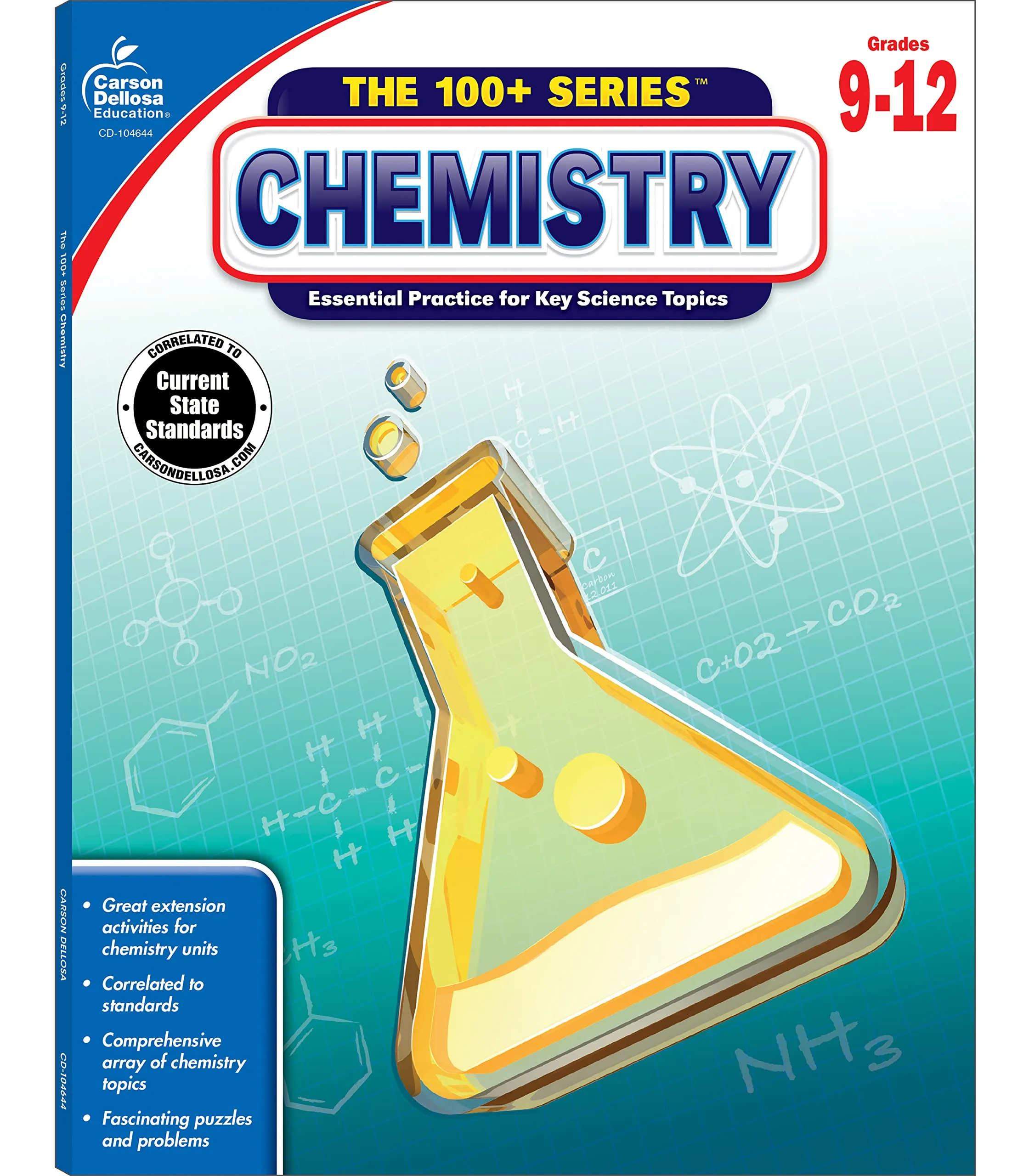 Carson Dellosa The 100 Series Chemistry Workbook, Science Book for Grades 9-12, Periodic Table, Atomic Structure