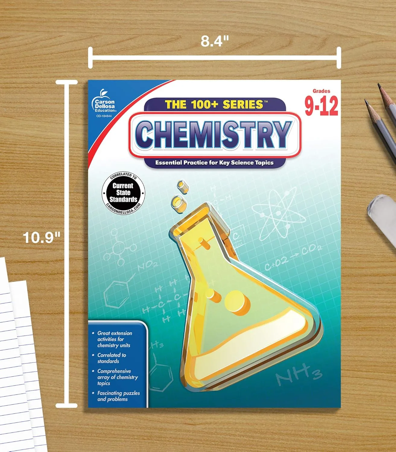 Carson Dellosa The 100 Series Chemistry Workbook, Science Book for Grades 9-12, Periodic Table, Atomic Structure