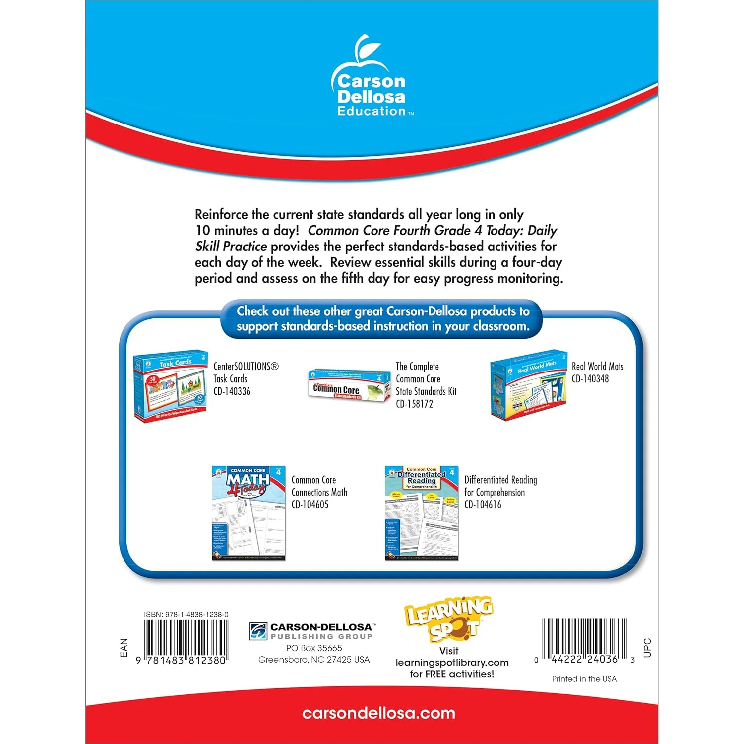 Carson Dellosa Common Core 4 Today 4th Grade Workbook, 40 Weeks of Math, Language Arts, Science