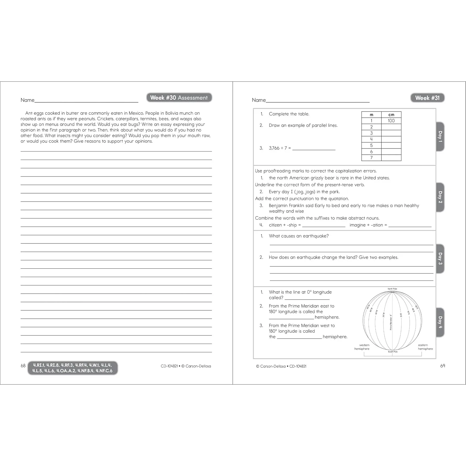 Carson Dellosa Common Core 4 Today 4th Grade Workbook, 40 Weeks of Math, Language Arts, Science