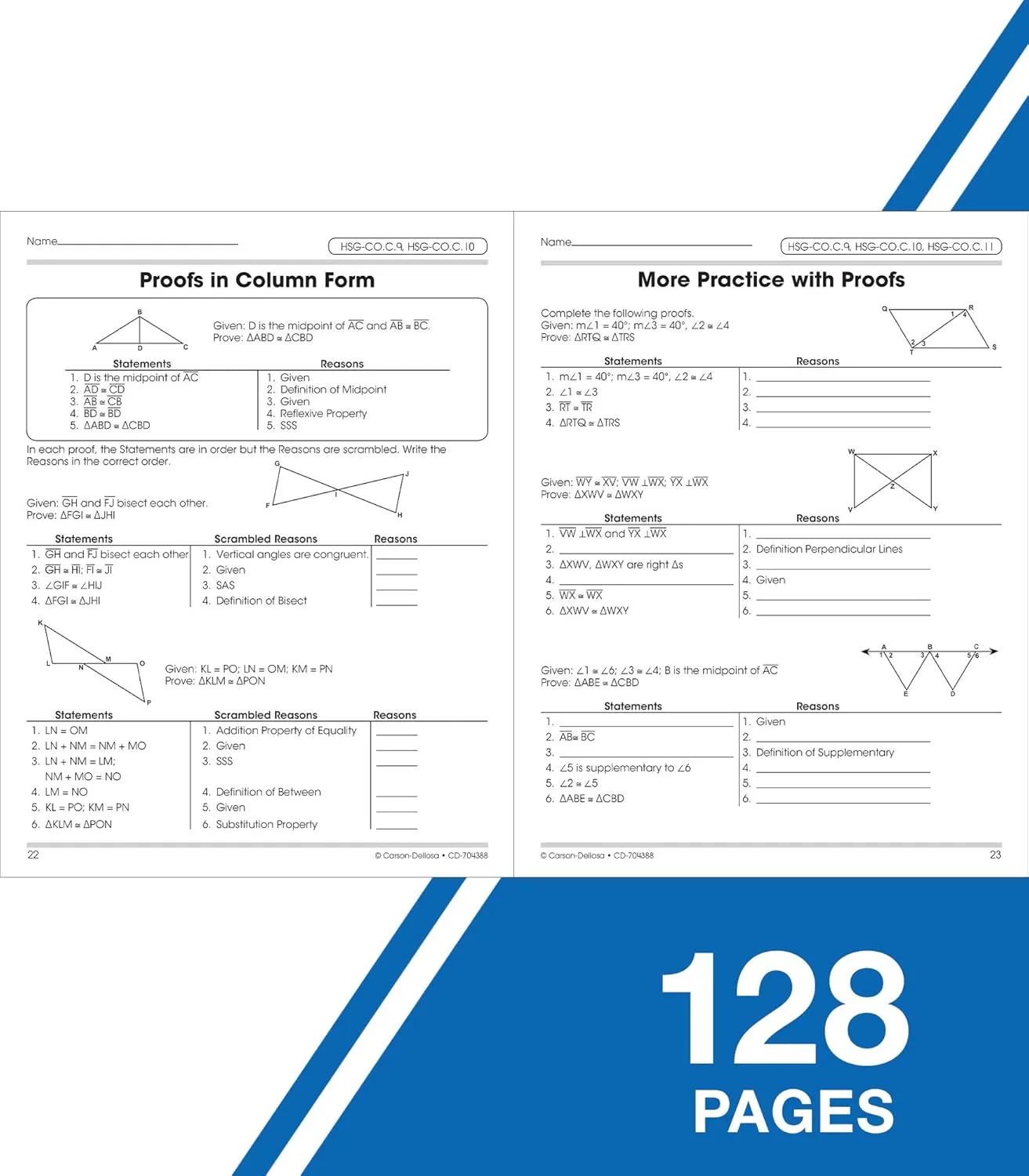 Carson Dellosa The 100 Series Geometry Workbook, Math Book for Grades 8 and Up Covering Trigonometry, Geometric Equations