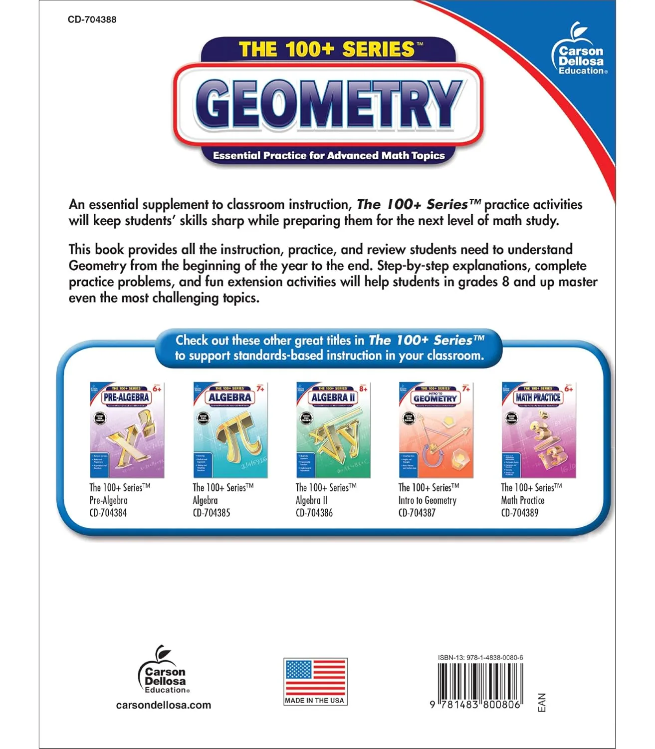 Carson Dellosa The 100 Series Geometry Workbook, Math Book for Grades 8 and Up Covering Trigonometry, Geometric Equations