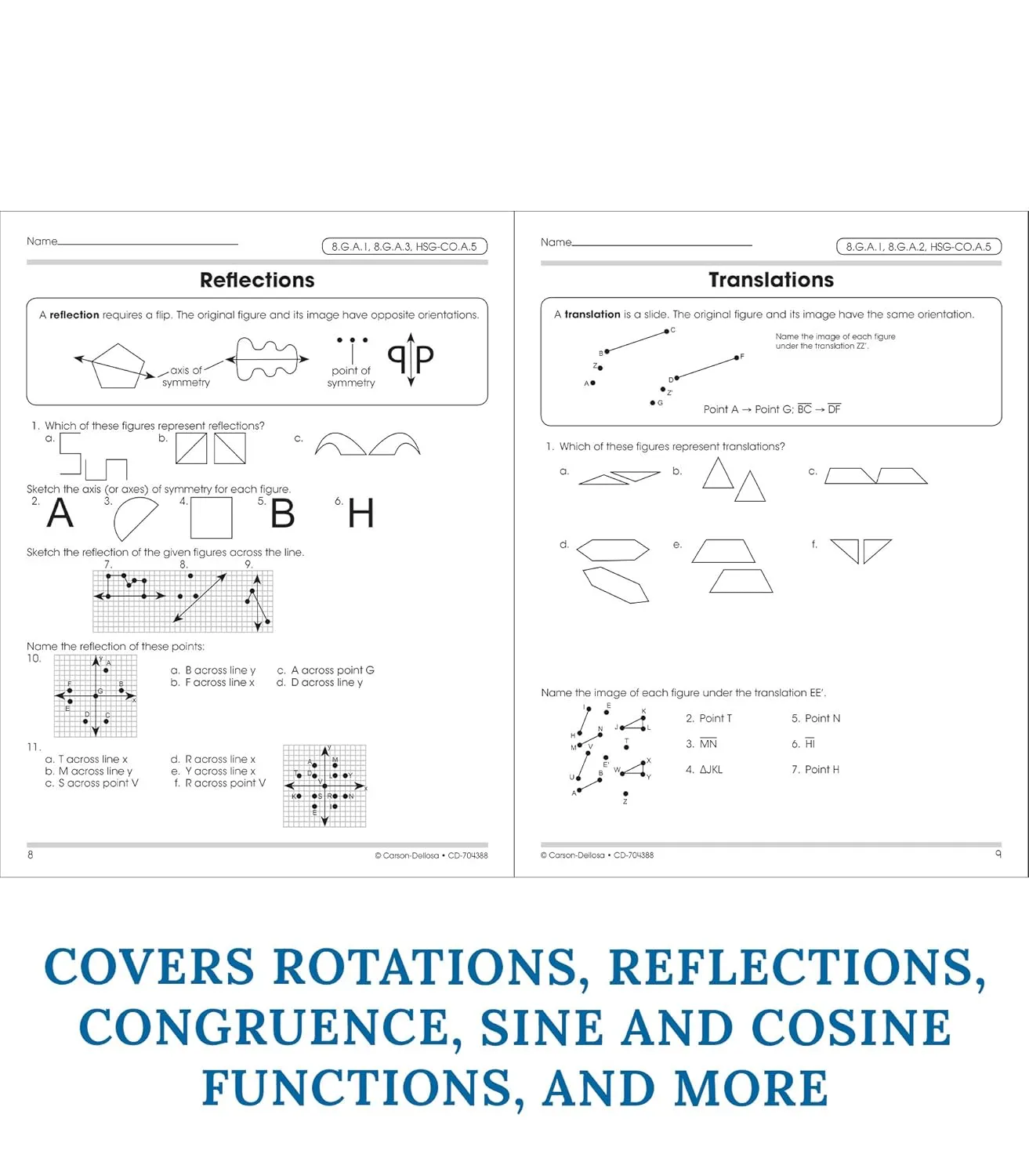 Carson Dellosa The 100 Series Geometry Workbook, Math Book for Grades 8 and Up Covering Trigonometry, Geometric Equations