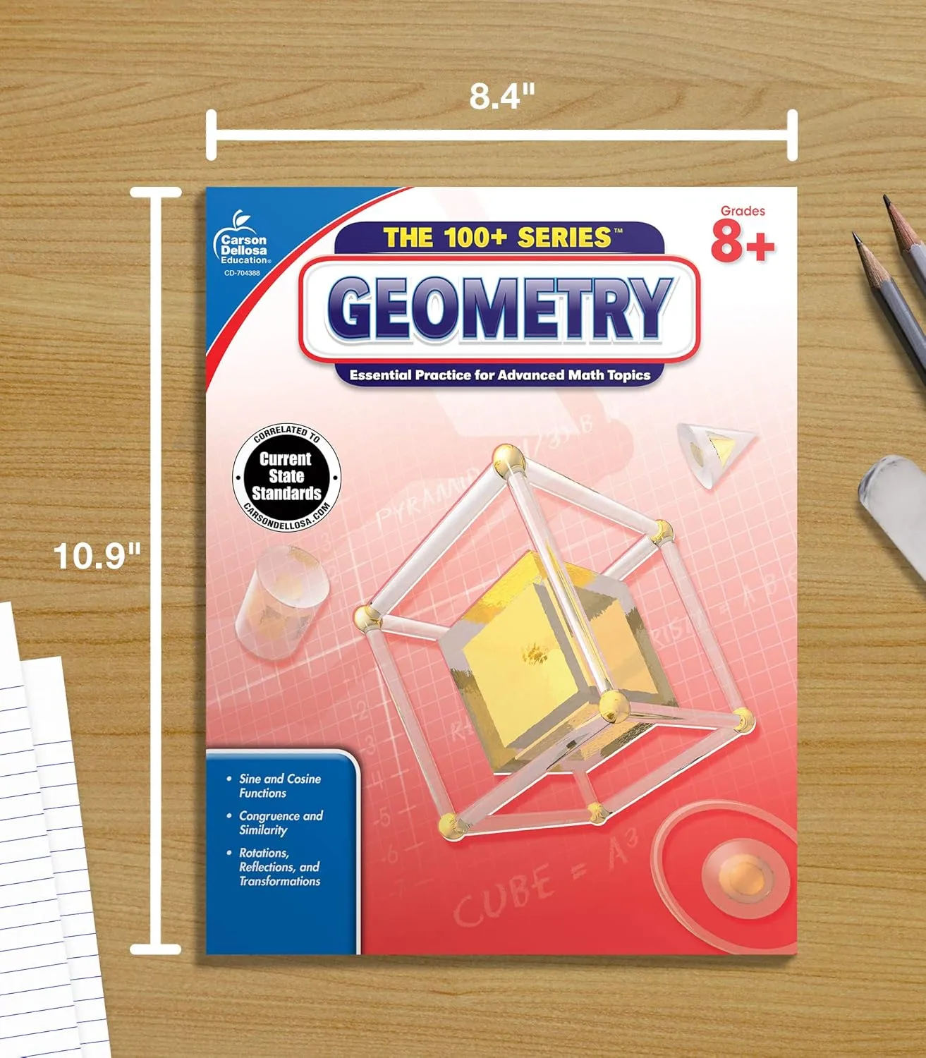 Carson Dellosa The 100 Series Geometry Workbook, Math Book for Grades 8 and Up Covering Trigonometry, Geometric Equations