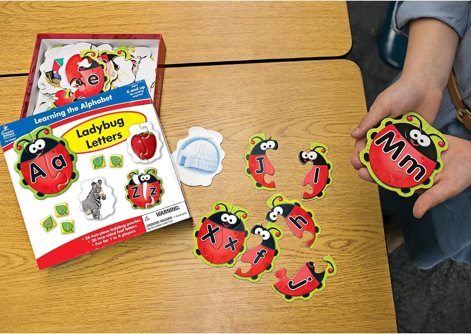 Carson Dellosa Lady Bug Letters Game, 26 2-Sided Ladybugs and Leaves Alphabet Puzzle