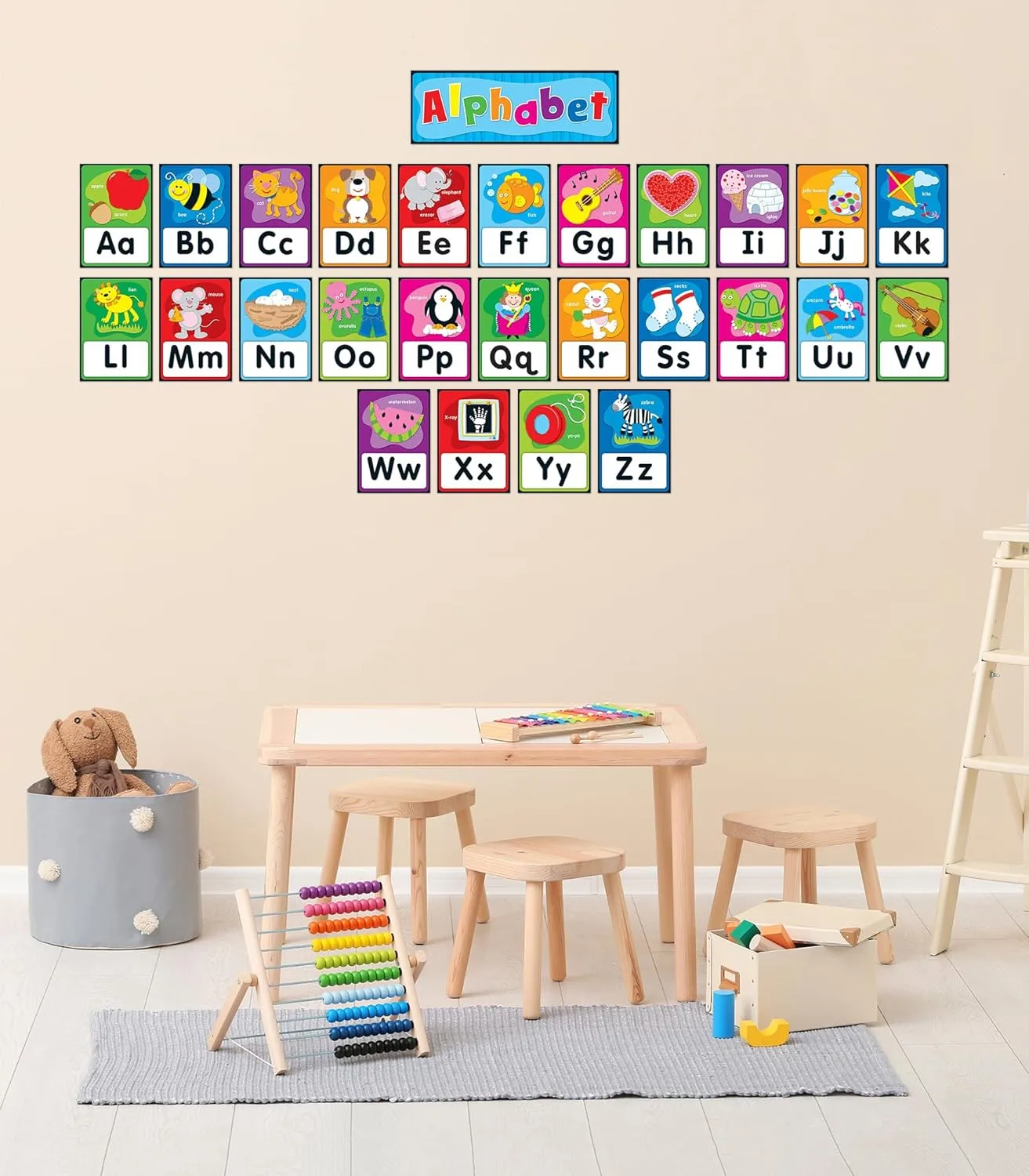 Carson Dellosa 27 pc Set of Quick Stick™ Self-Adhesive abc Bulletin Board Decorations, Alphabet Toddler Learning Posters