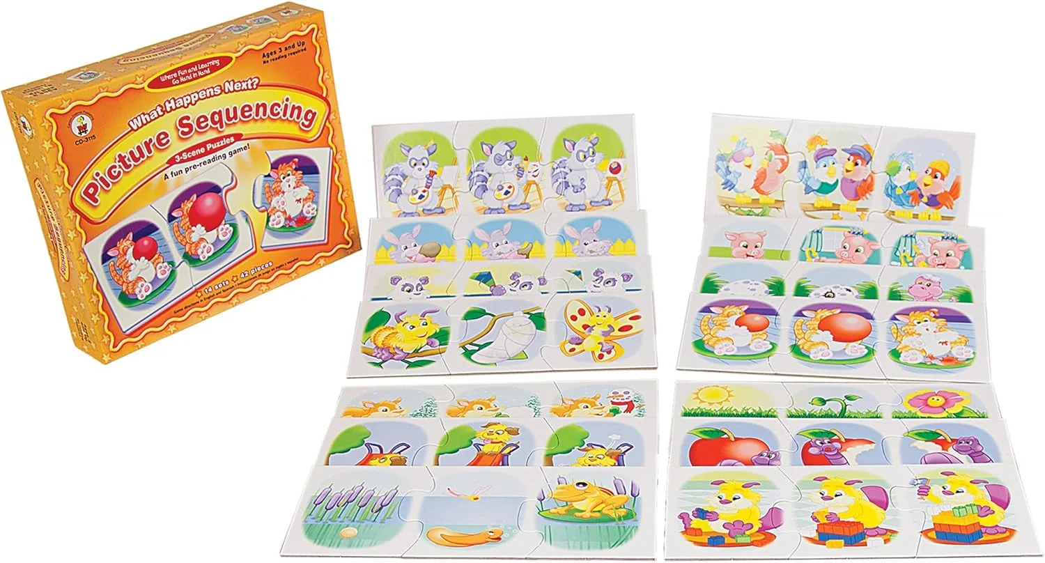 Carson Dellosa What Happens Next Picture Sequence for Kids Games, 3-Scene Sequencing Puzzles