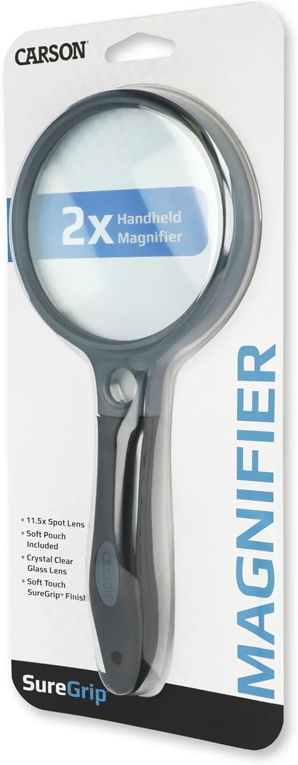 Carson® SureGrip 2x Soft-Grip Glass Magnifier with 10x Spot Lens (SG-10) 3.25" Round (SG-10)
