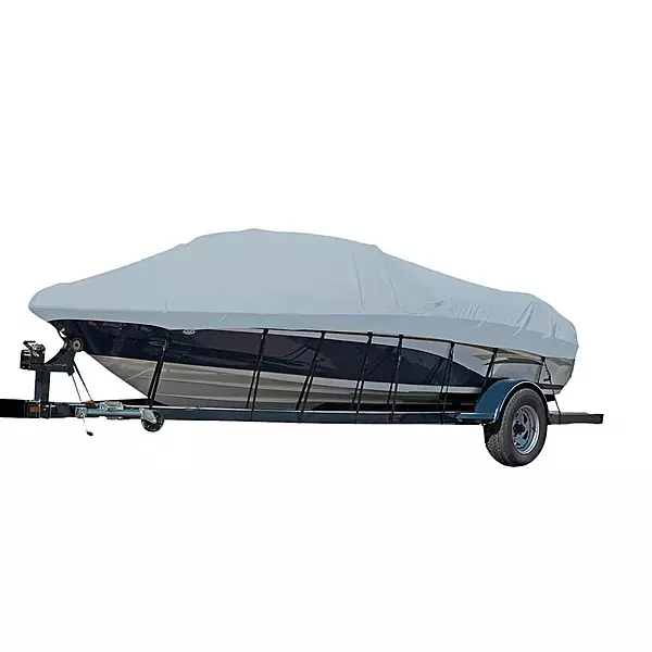 Carver 77121S-11 Styled-to-Fit Boat Cover for V-Hull I/O - 21'6" Mist Gray