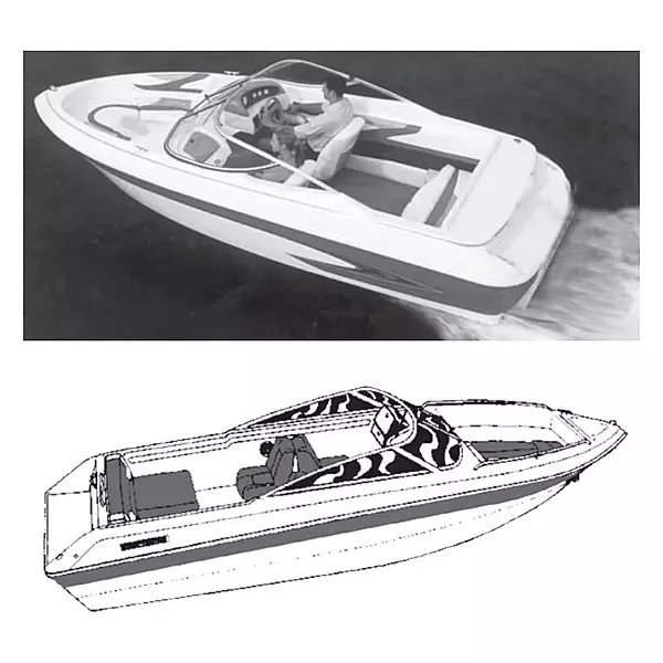 Carver CRV77122S-11 22 ft. Vhull Runabout I-O Boat Cover with Windhsield & Bow Rails - Slate Gray