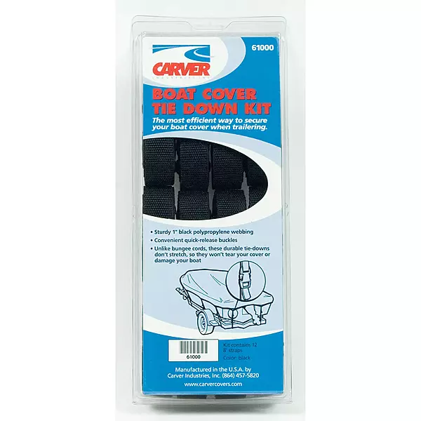 Carver Industries 61000 Boat Cover Tie-Down Kit, Grey, 1" x 8'