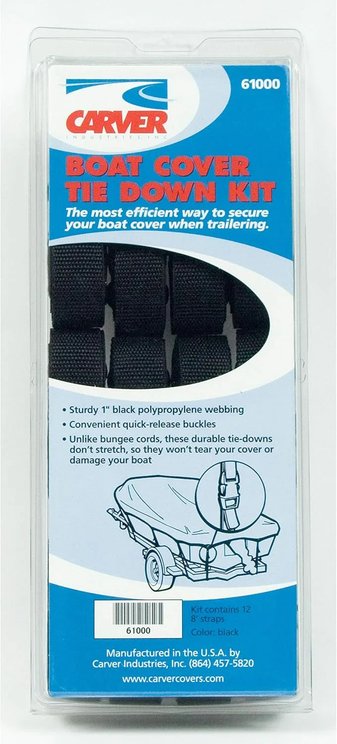 Carver Industries 61000 Boat Cover Tie-Down Kit, Grey, 1" x 8'