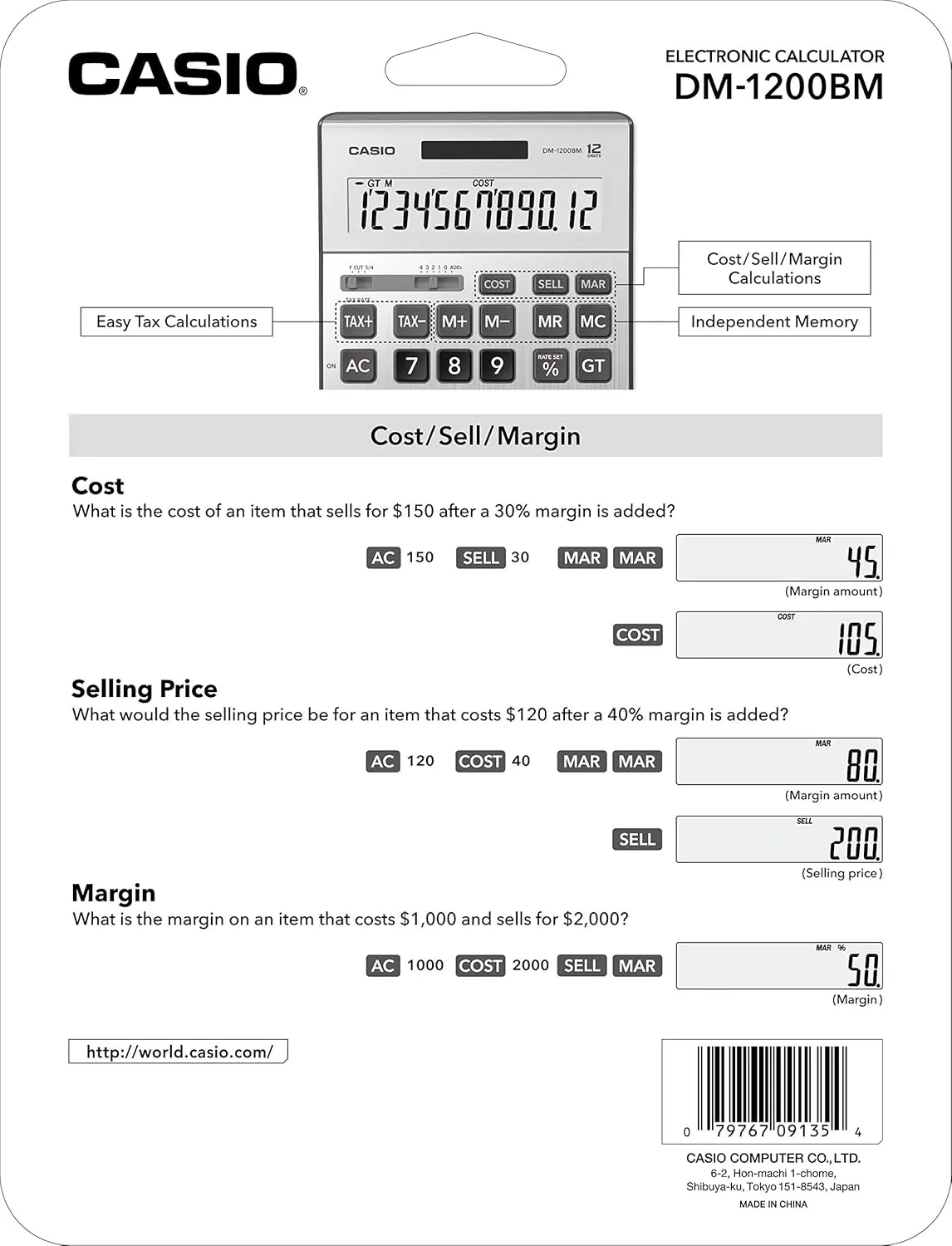 Casio DM-1200BM Business Desktop Calculator, 12-Digit, Silver