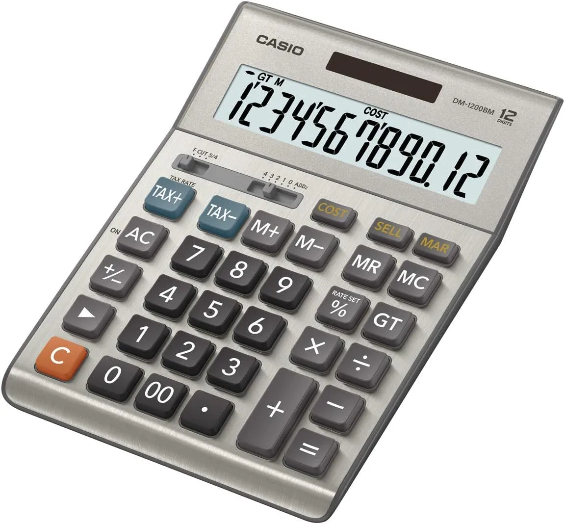 Casio DM-1200BM Business Desktop Calculator, 12-Digit, Silver