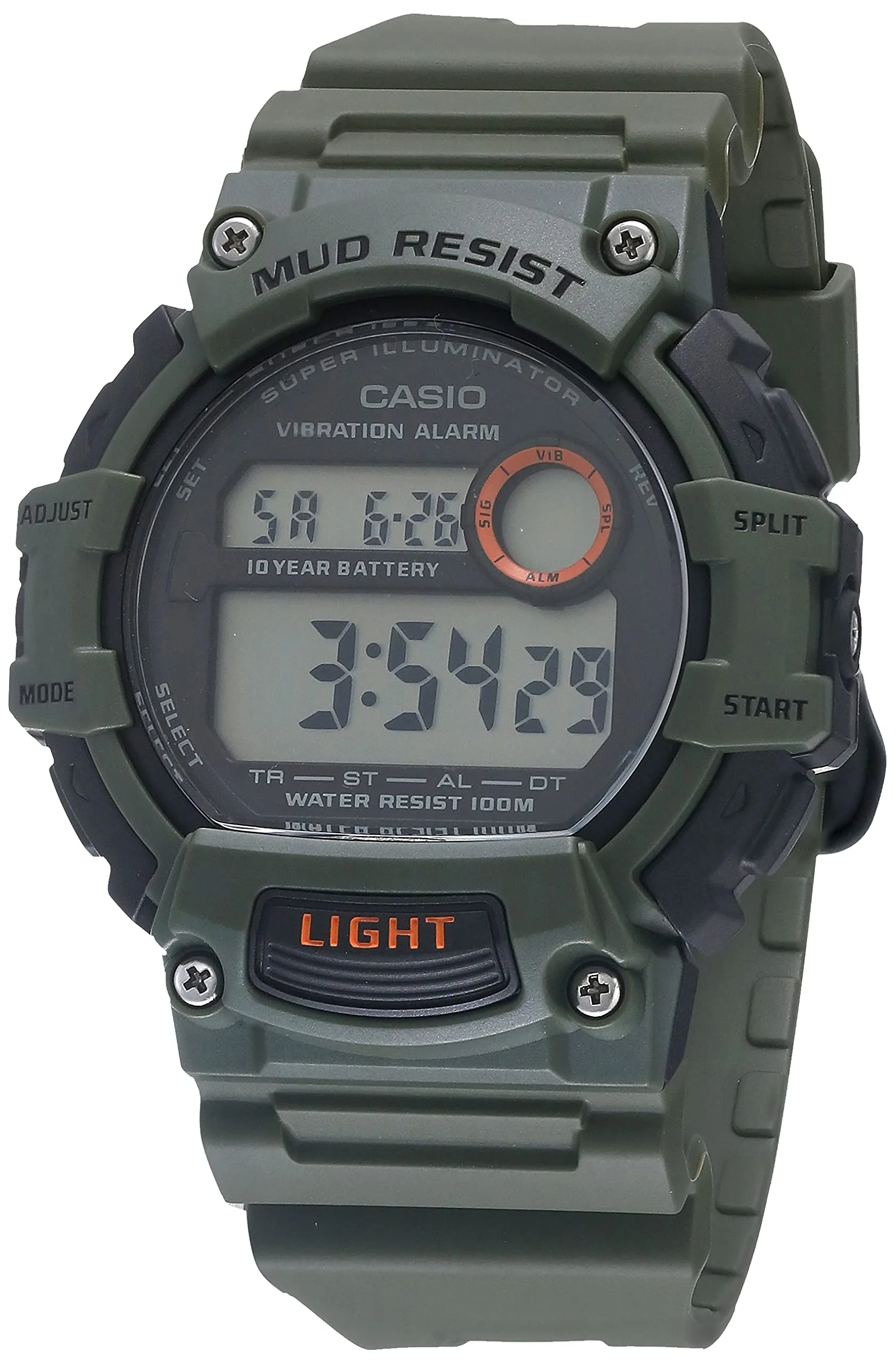 CASIO Mud-Resistant Digital Sport Watch with Resin Strap