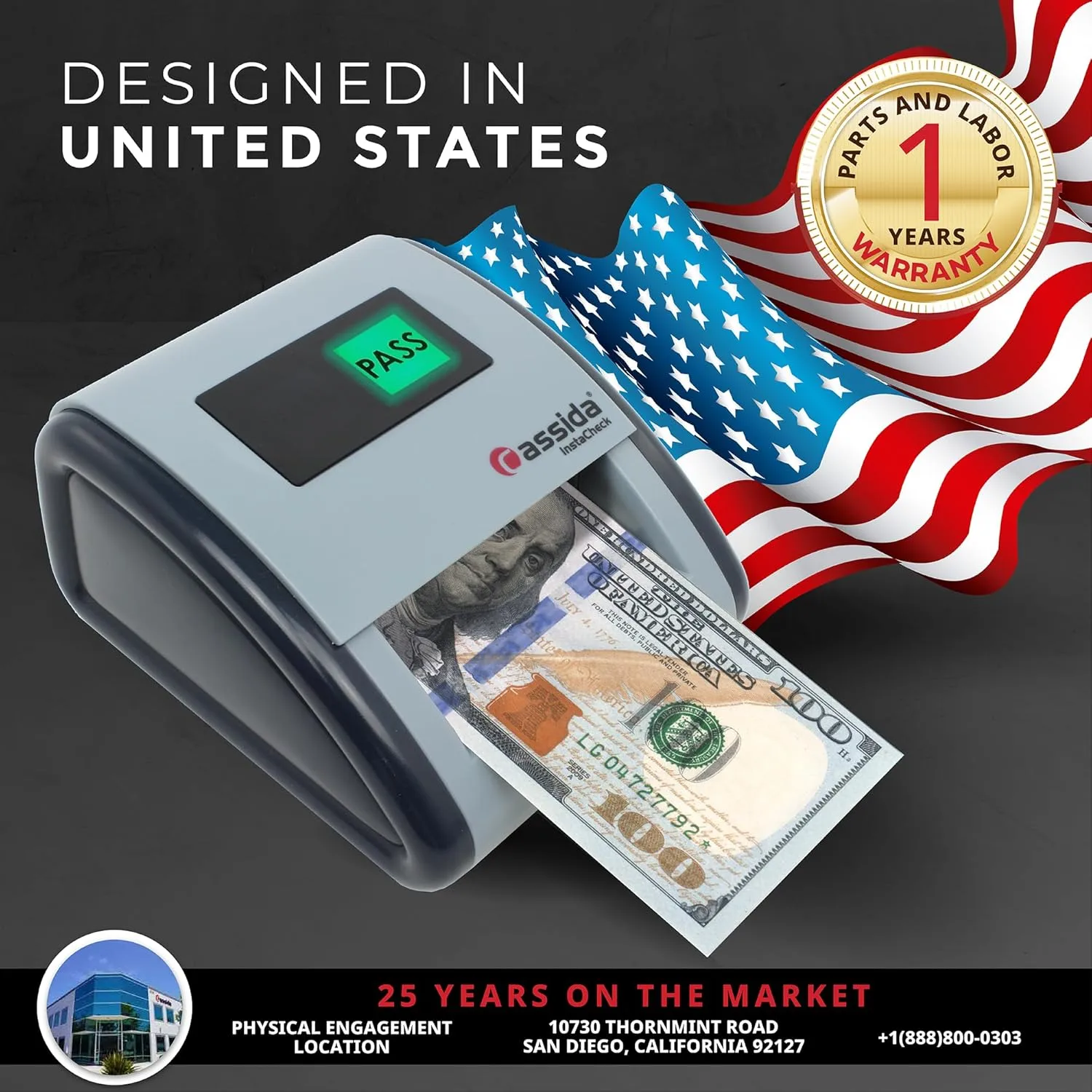 Cassida InstaCheck Small Footprint, Easy to Read Automatic Counterfeit Detector with Infrared