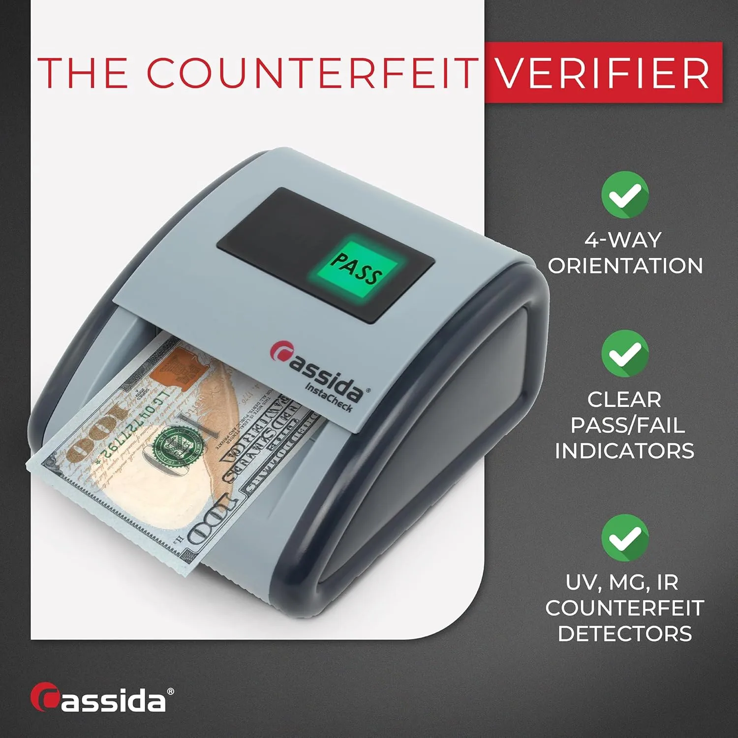 Cassida InstaCheck Small Footprint, Easy to Read Automatic Counterfeit Detector with Infrared