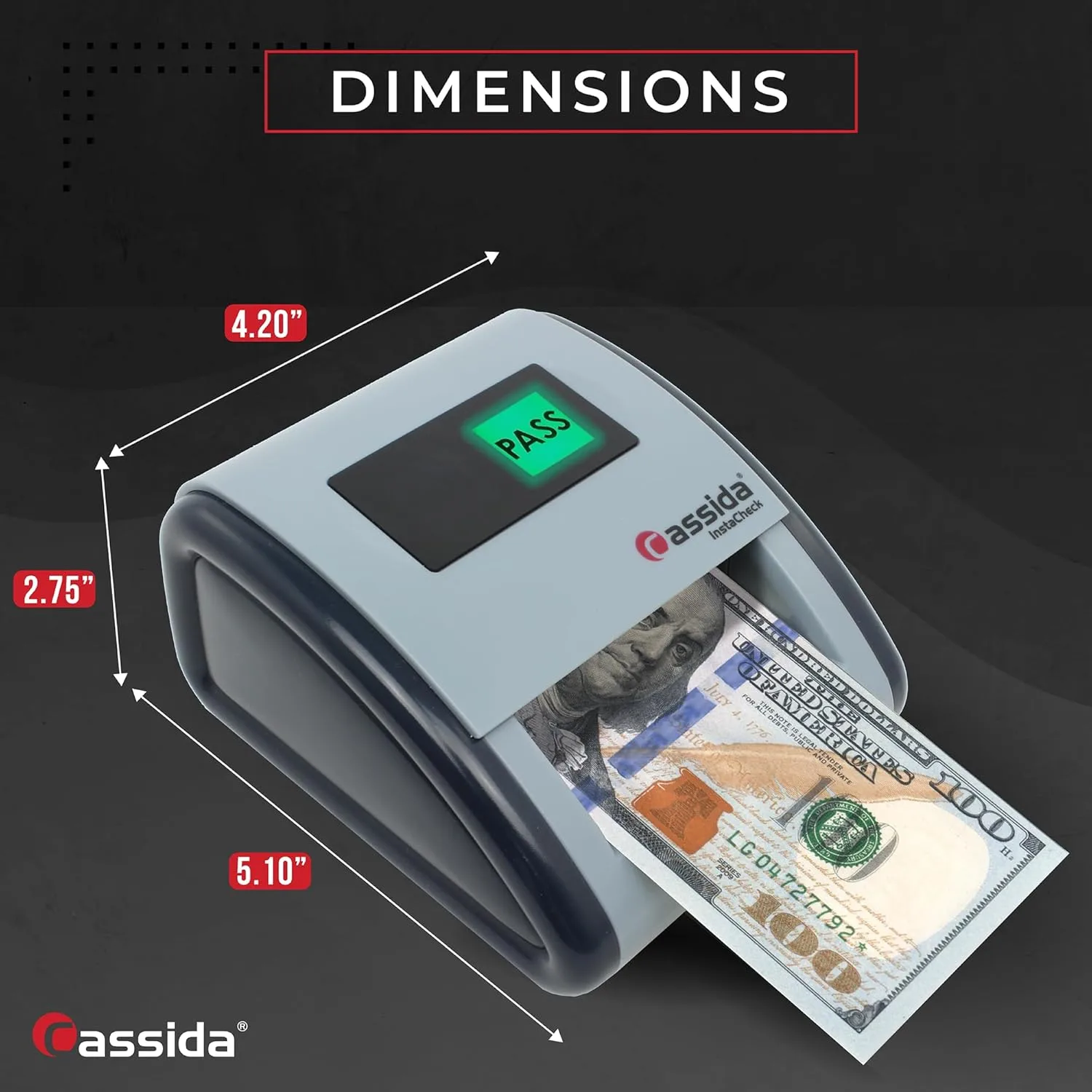 Cassida InstaCheck Small Footprint, Easy to Read Automatic Counterfeit Detector with Infrared