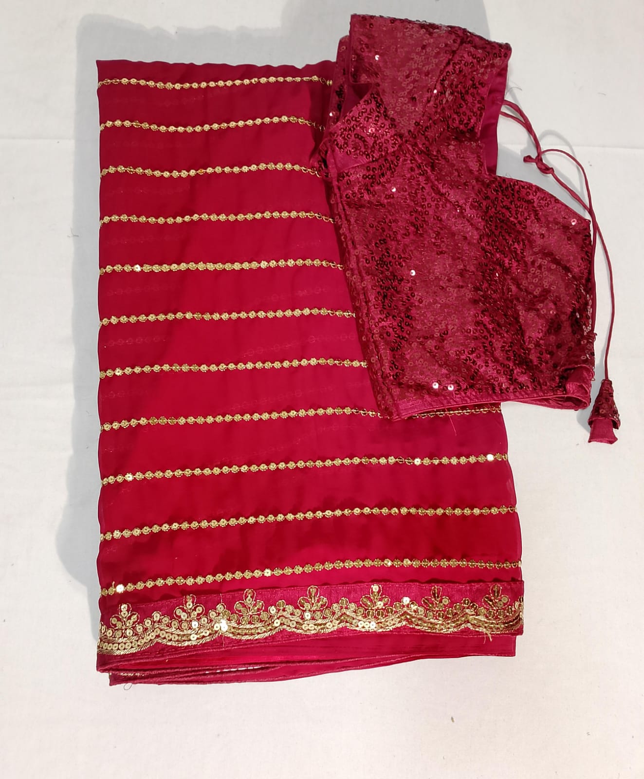 N200: Ready To Ship Beautiful Sequence Work Saree With Stitched Blouse
