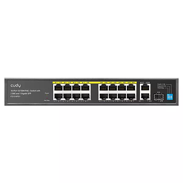 Cudy 16 Port Fast Ethernet PoE 190W 2 Gigabit 1SFP Switch | FS1018PS1