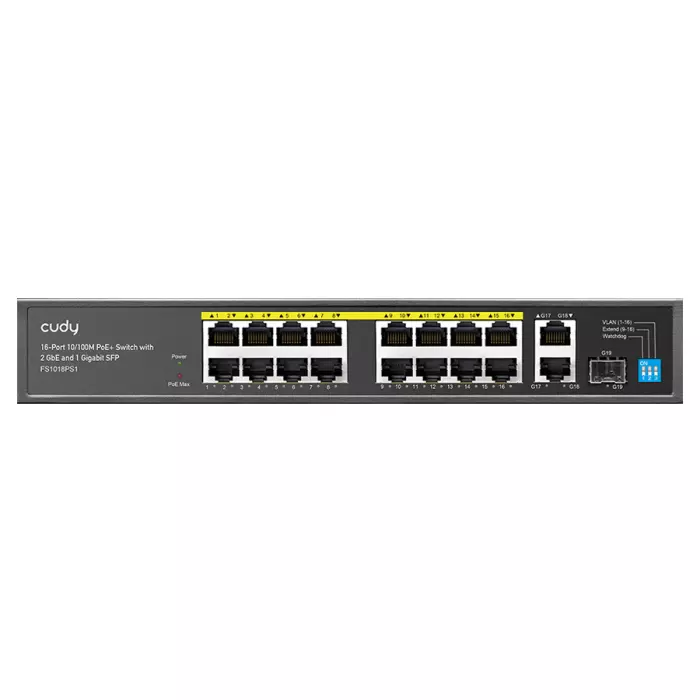 Cudy 16 Port Fast Ethernet PoE 190W 2 Gigabit 1SFP Switch | FS1018PS1