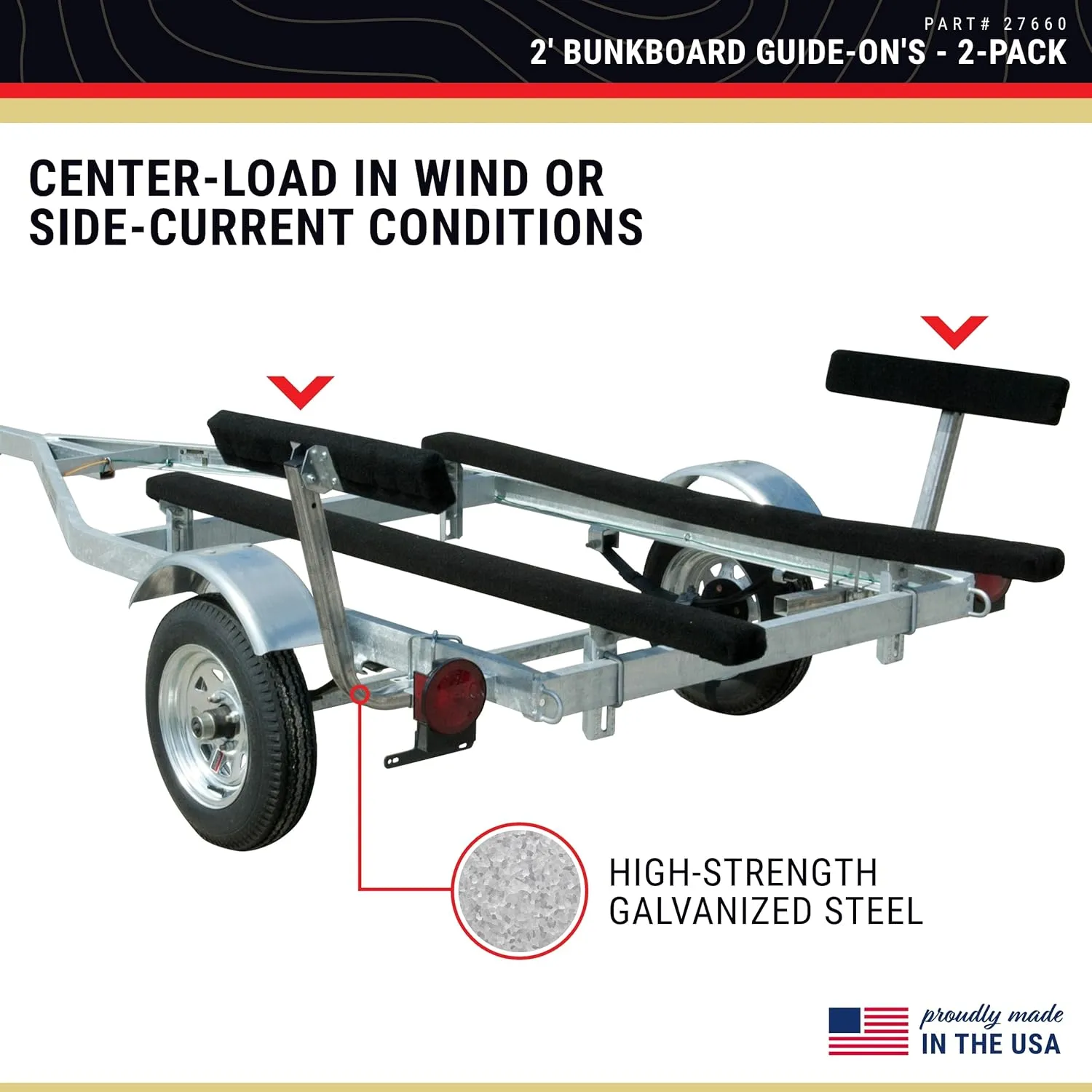 CE Smith - 27660 2-Foot Bunk Board Guide-On - Adjustable Boat Trailer with High-Grade Marine Carpet Fabric - Black 2'