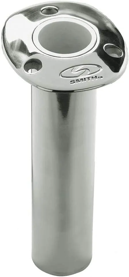 C.E. Smith Flush Mount Rod Holder - 0 Degree & 9" Depth - Stainless Steel - Cast Bottom - White Vinyl Liner