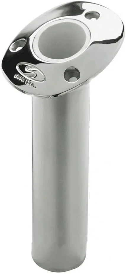 C.E. Smith Flush Mount Rod Holder - 15 Degree & 9" Depth - Stainless Steel - Cast Gimbal - White Vinyl Liner