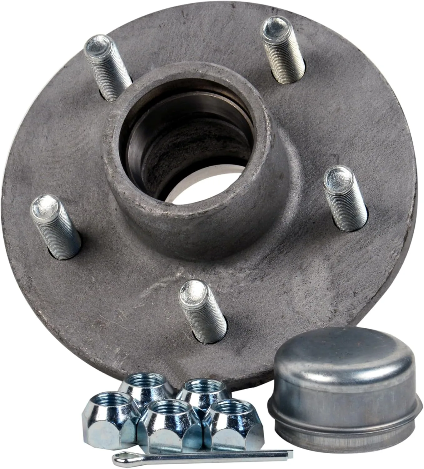 CE Smith - Galvanized Trailer Hub Kit - Tapered Spindle, 5" x 4.5" Stud - Includes Lug Nuts and Cotter Pin - Silver