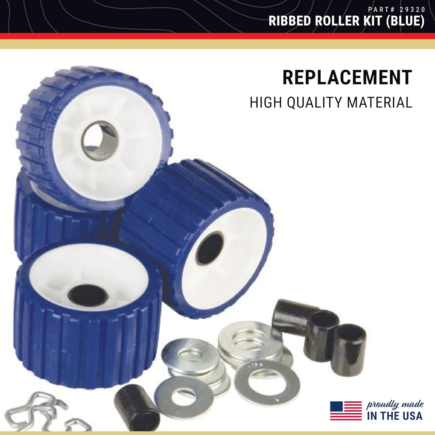 C.E. Smith Ribbed Roller Replacement Kit - 4-Pack - Blue