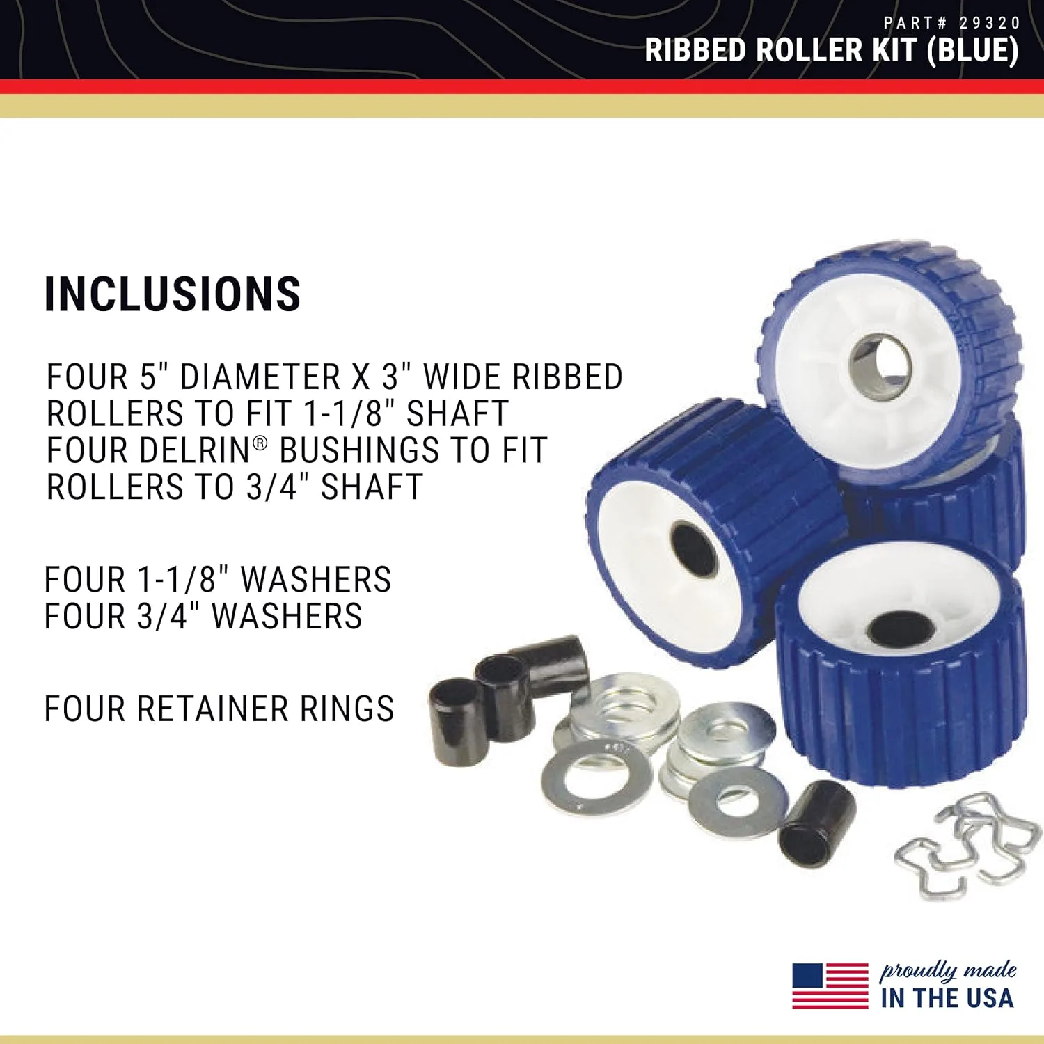 C.E. Smith Ribbed Roller Replacement Kit - 4-Pack - Blue