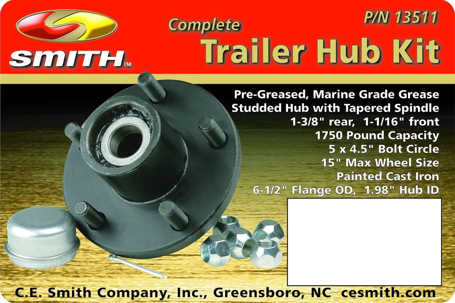 CE Smith - Trailer Hub Kit - Boat Trailer Hub Kit for Trailer Accessories Tapered 1 3/8" to 1 1/16" Black