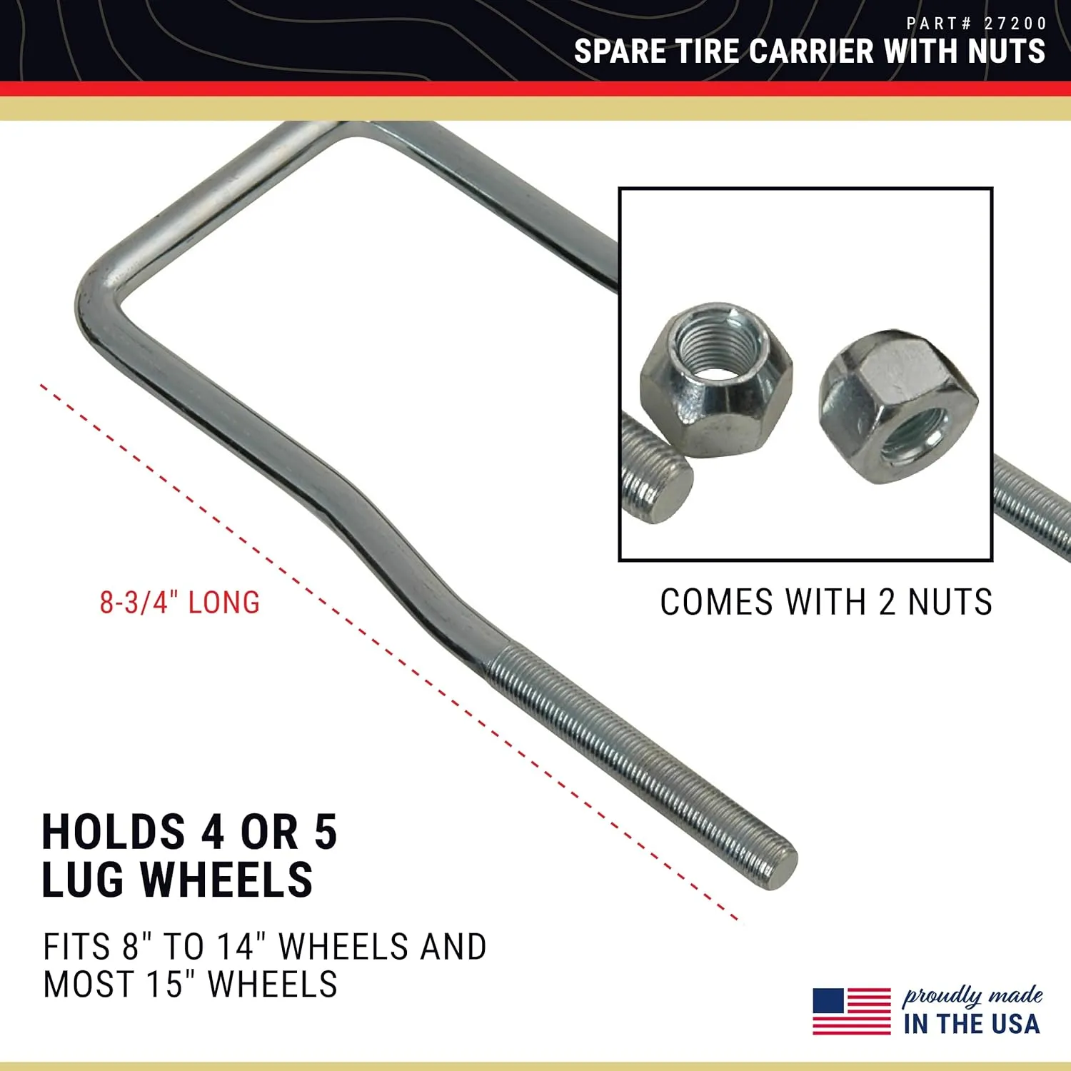 CE Smith U-Bolt Spare Tire Carrier - Zinc-Plated with Lug Nuts