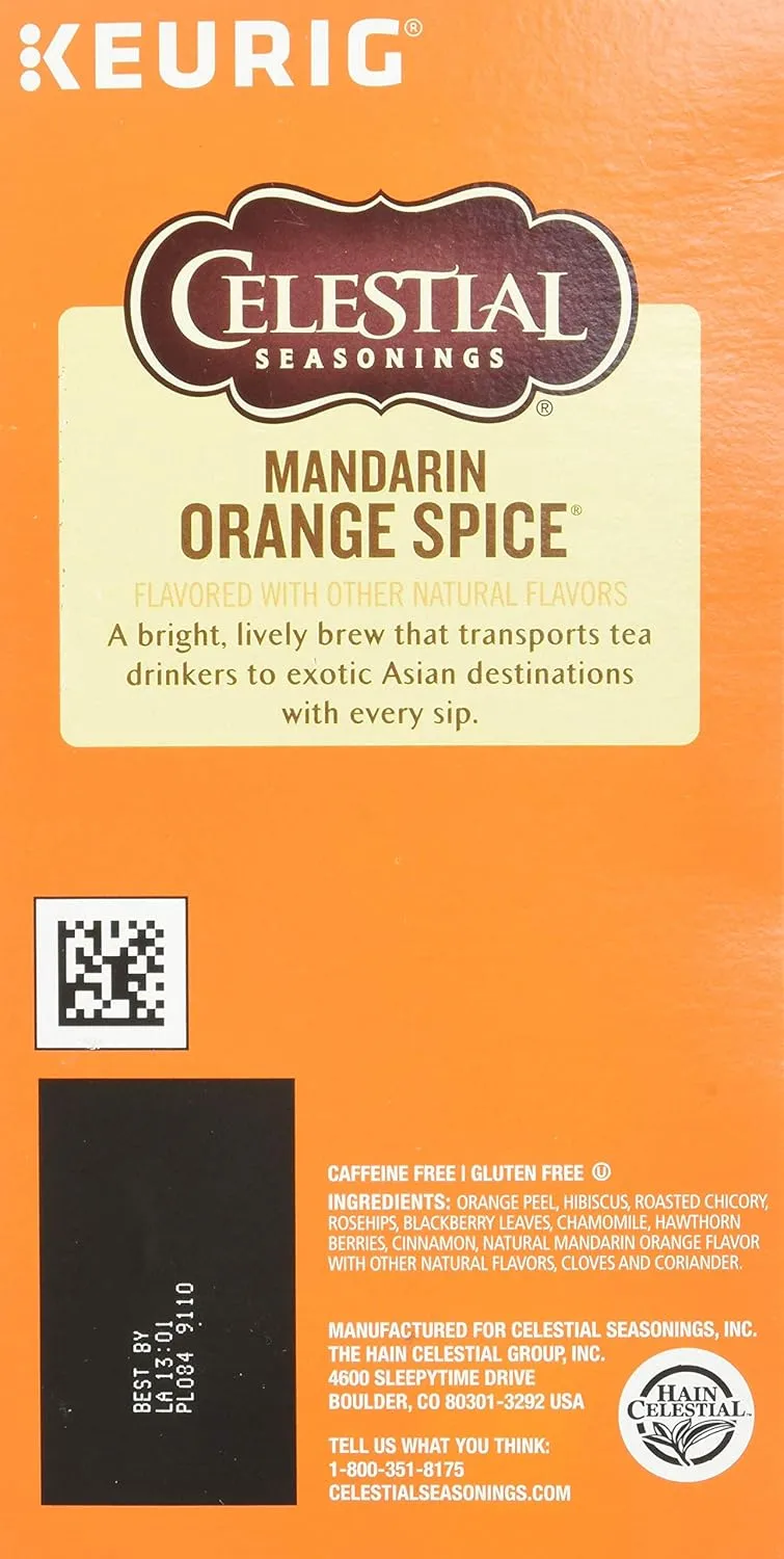 Celestial Seasonings Mandarin Orange Spice Herbal Tea, K-Cup Portion Pack for Keurig K-Cup Brewers
