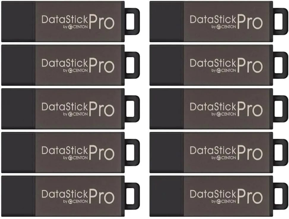 32GB DataStick Pro by Centon, 10 Pack, USB 2.0 Flash Drive Memory Stick for Storage and Backup