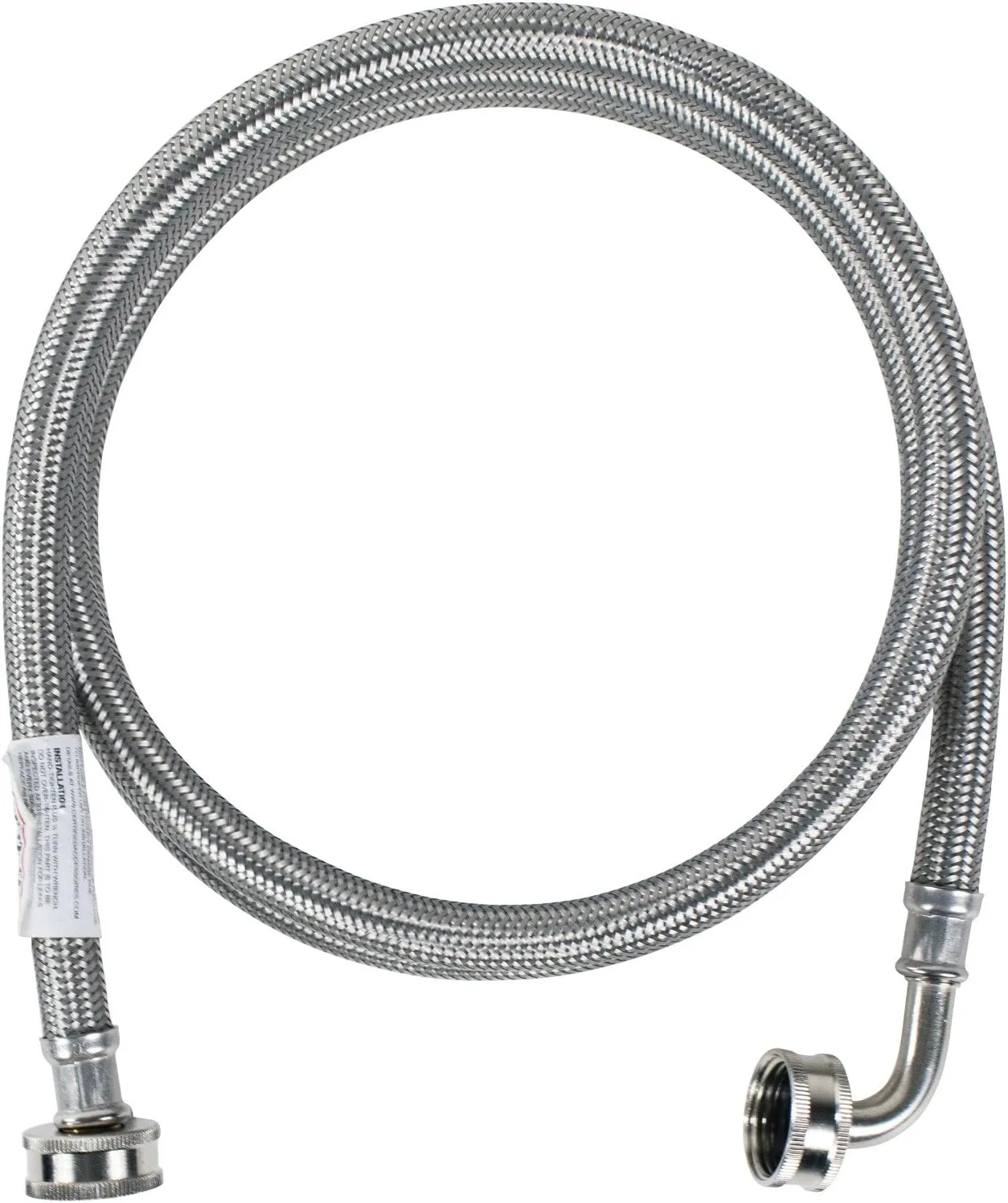 Certified Appliance Accessories Washing Machine Hose, 6 Feet, PVC Core with Premium Braided Stainless Steel, silver/pewter