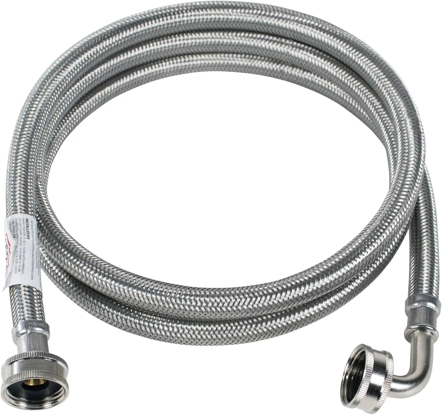 Certified Appliance Accessories Washing Machine Hose, 6 Feet, PVC Core with Premium Braided Stainless Steel, silver/pewter