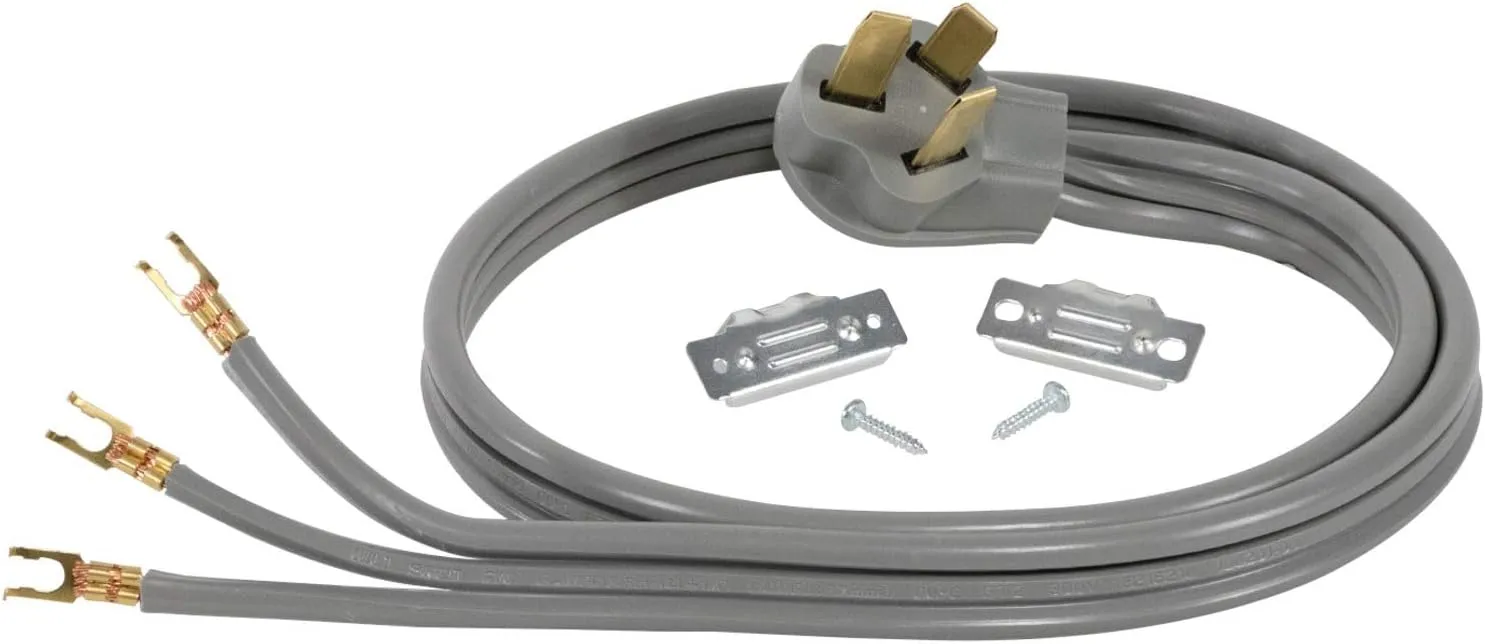 Certified Appliance Accessories 40-Amp Appliance Power Cord, 3 Prong Range Cord, 3 Wires with Open-End Connectors, 5 Feet