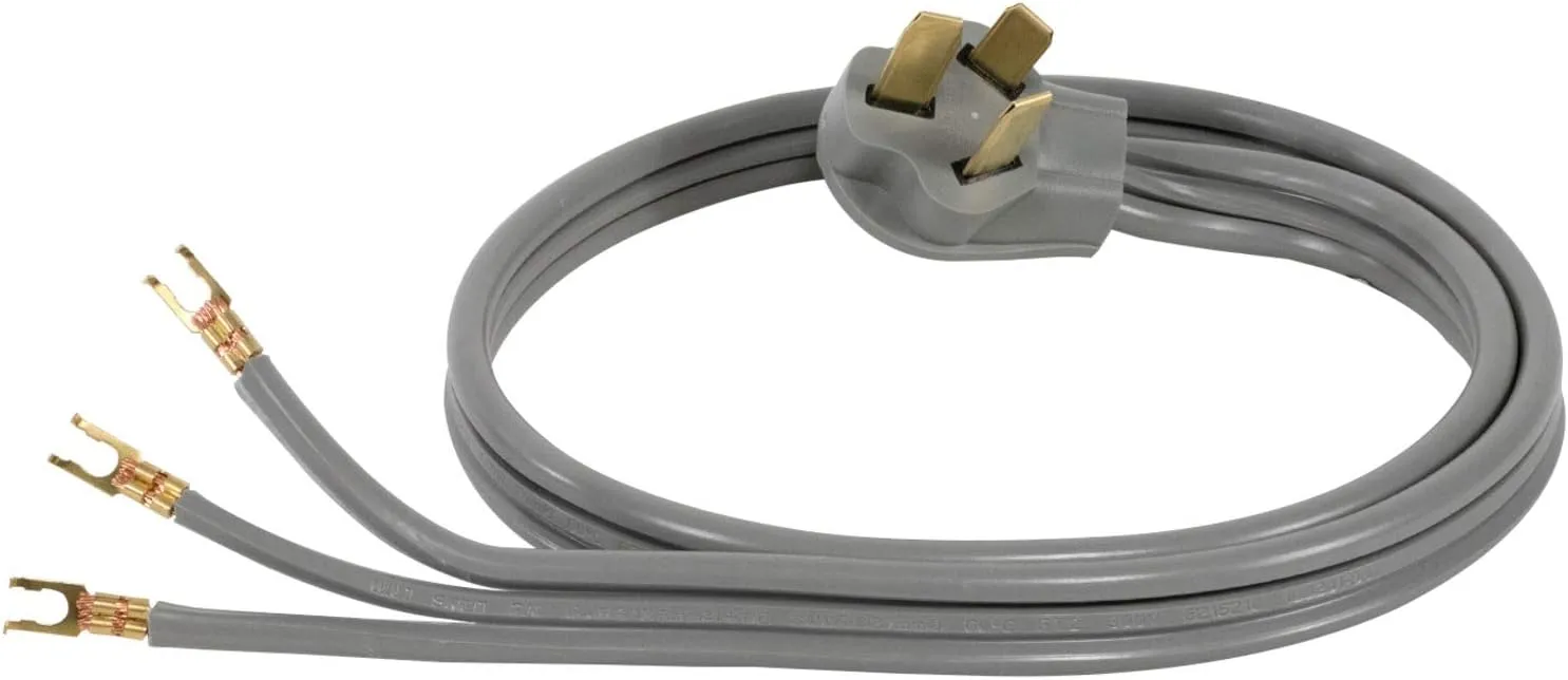 Certified Appliance Accessories 40-Amp Appliance Power Cord, 3 Prong Range Cord, 3 Wires with Open-End Connectors, 5 Feet