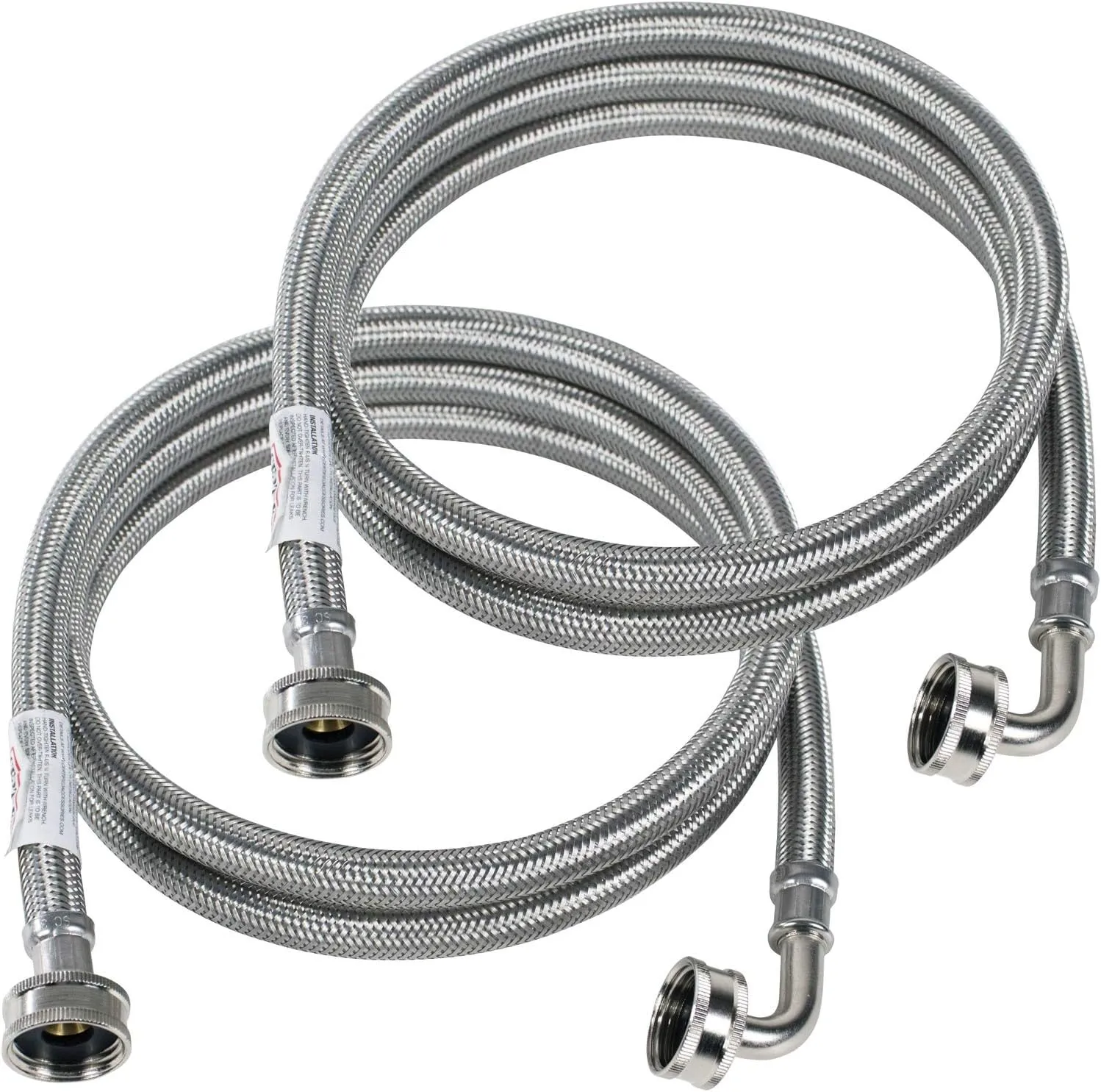 Certified Appliance Accessories Washing Machine Hose with 90 Degree Elbow (2 Pack), Hot and Cold Water Supply Lines, 5 Feet