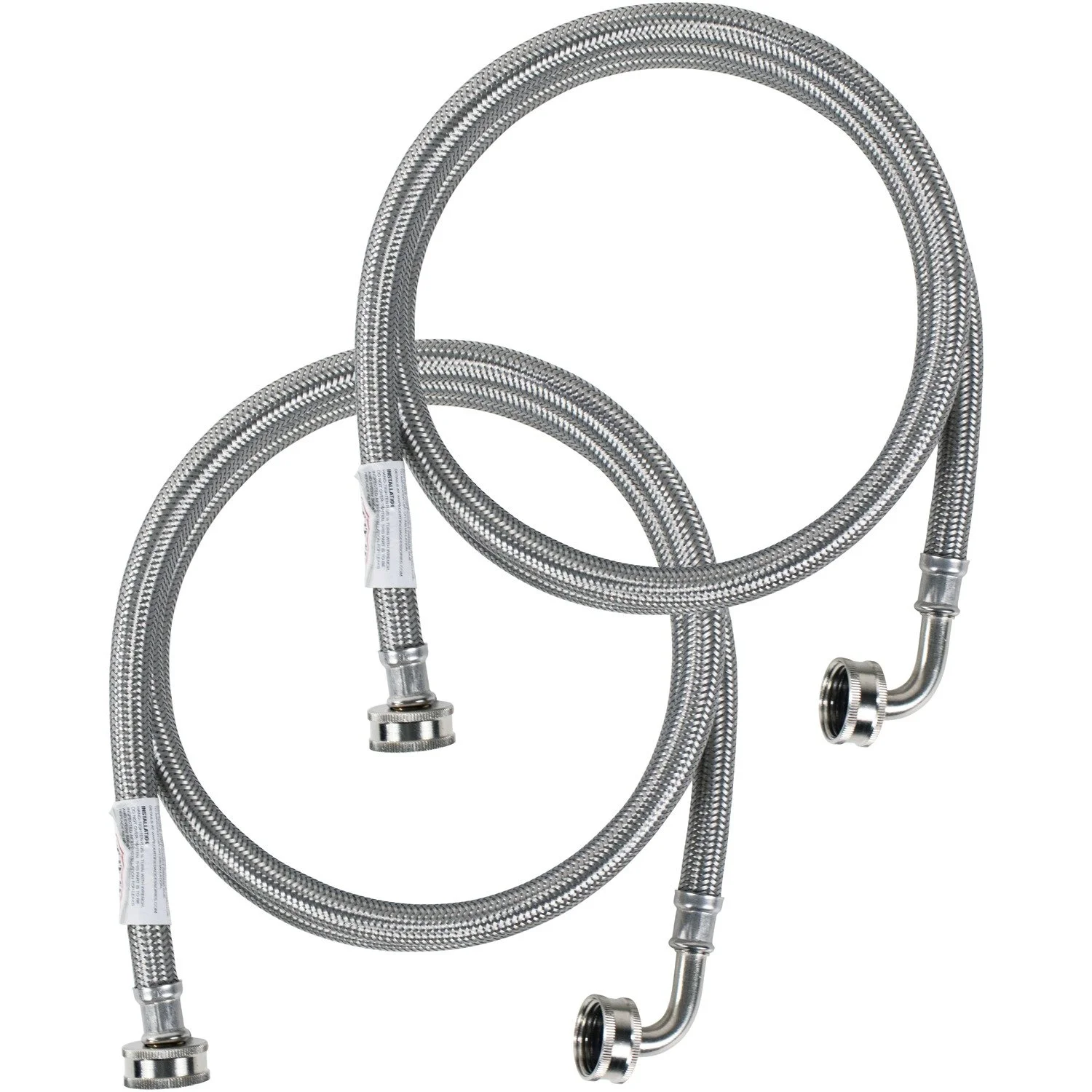 Certified Appliance Accessories Washing Machine Hose with 90 Degree Elbow (2 Pack), Hot and Cold Water Supply Lines, 5 Feet