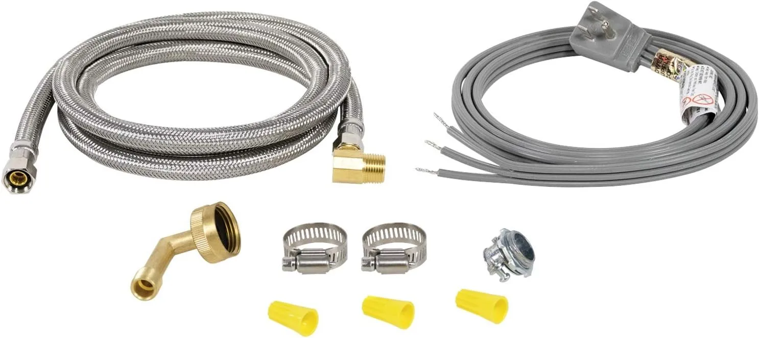 Certified Appliance Accessories Dishwasher Installation Kit with Dishwasher Hose and 3 Wire Power Cord - Degree Plug Head
