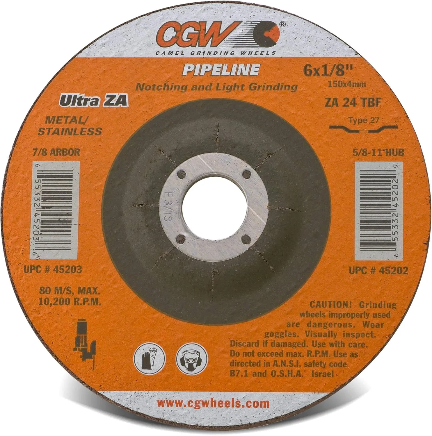 CGW Abrasives 45203 6x1/8x7/8 T-27 ZA24TB Resin Grind Wheels - Box of 10