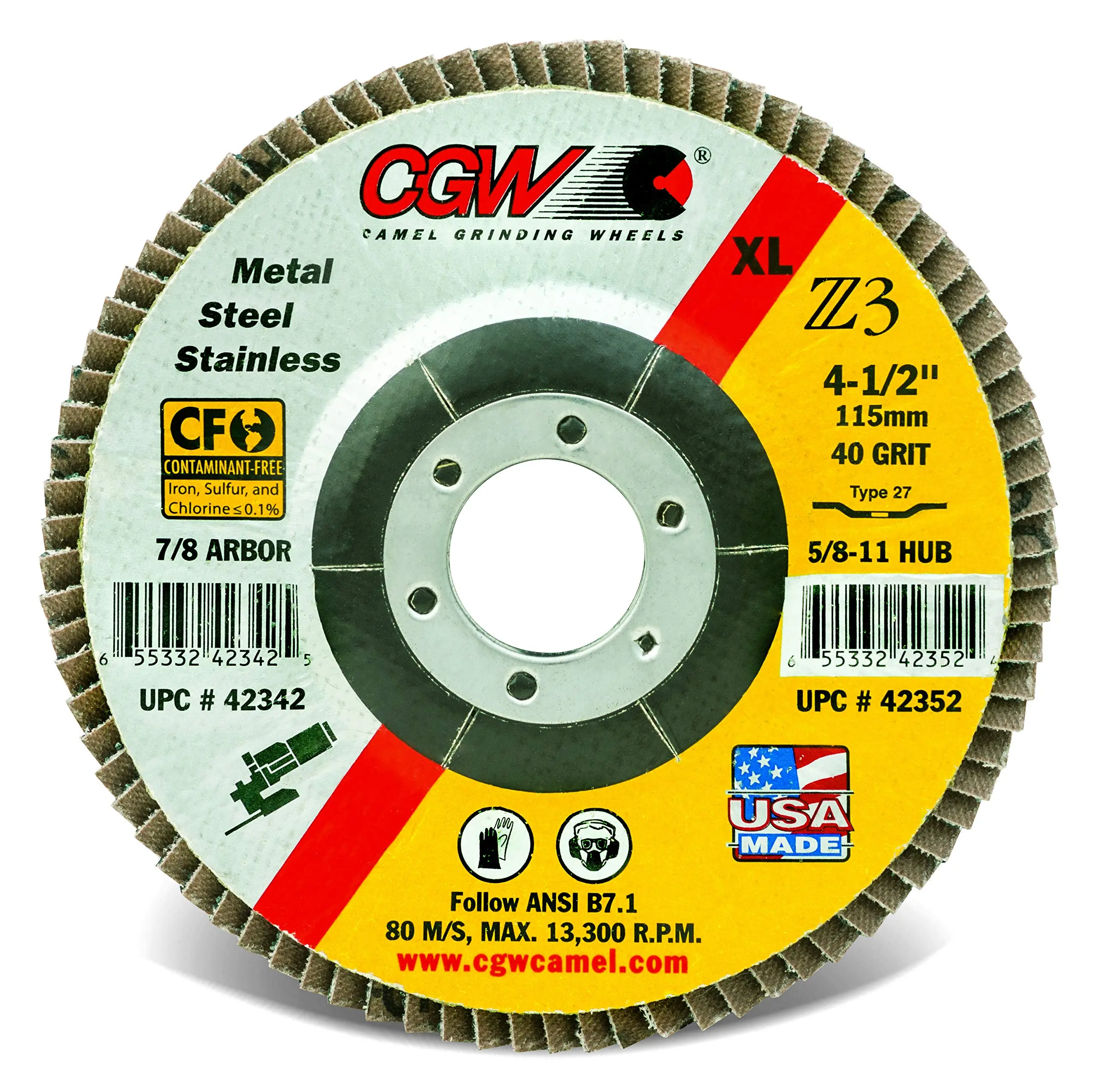 Abrasives 42342 4-1/2x7/8 T27 Z3-40 XL Flap Disc
