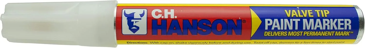 C.H. Hanson 10298 Sure Point Permanent Paint Marker, White, 1/2" x 6"