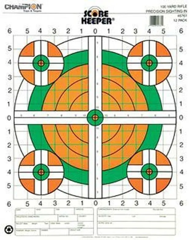 Champion Range and Target Score Keeper Fluorescent Orange Bull 100-yard Sight-in Rifle Target (Pack of 12) (45726)