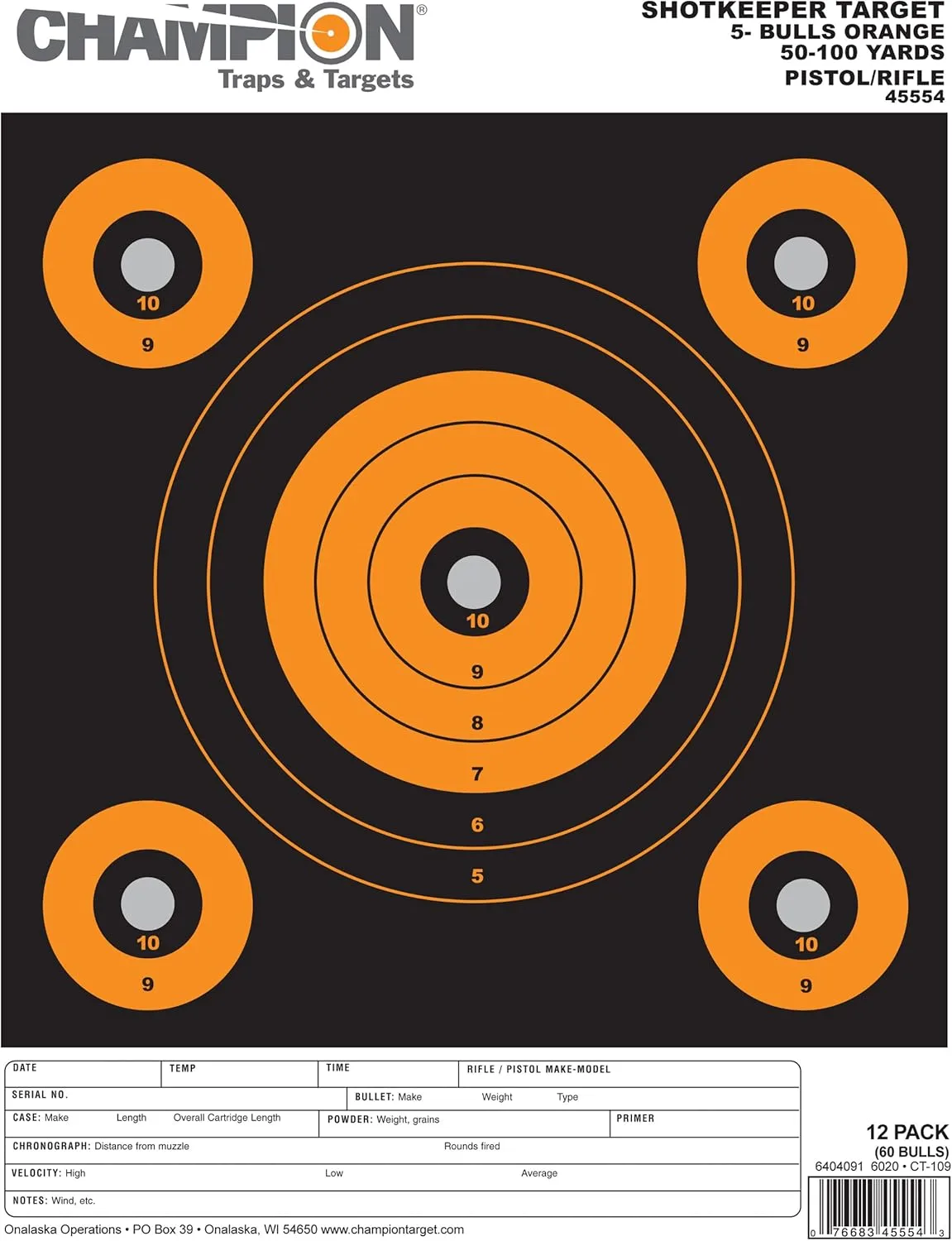 CHAMPION ShotKeeper 5-Bulls Paper Targets