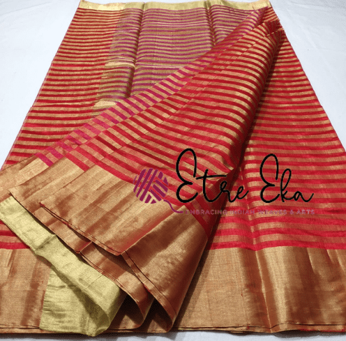 Chanderi Handwoven Full Body  Zari Stripes Saree