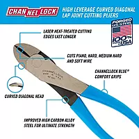 Channellock 447 GIDDS2-821226 Curved Jaw Diagonal Cutting Plier Grey/Blue, 7.5-Inch Curved Diagonal